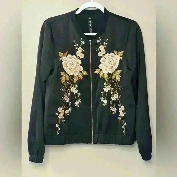 EUC Lord n Taylor Design Lab Floral Embroidered Bomber jacket size medium fall - Picture 1 of 8